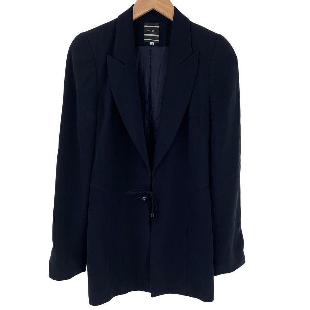 Joseph Microfilament High Twist Polyester Tie Front Blazer Women 38 Navy Soft